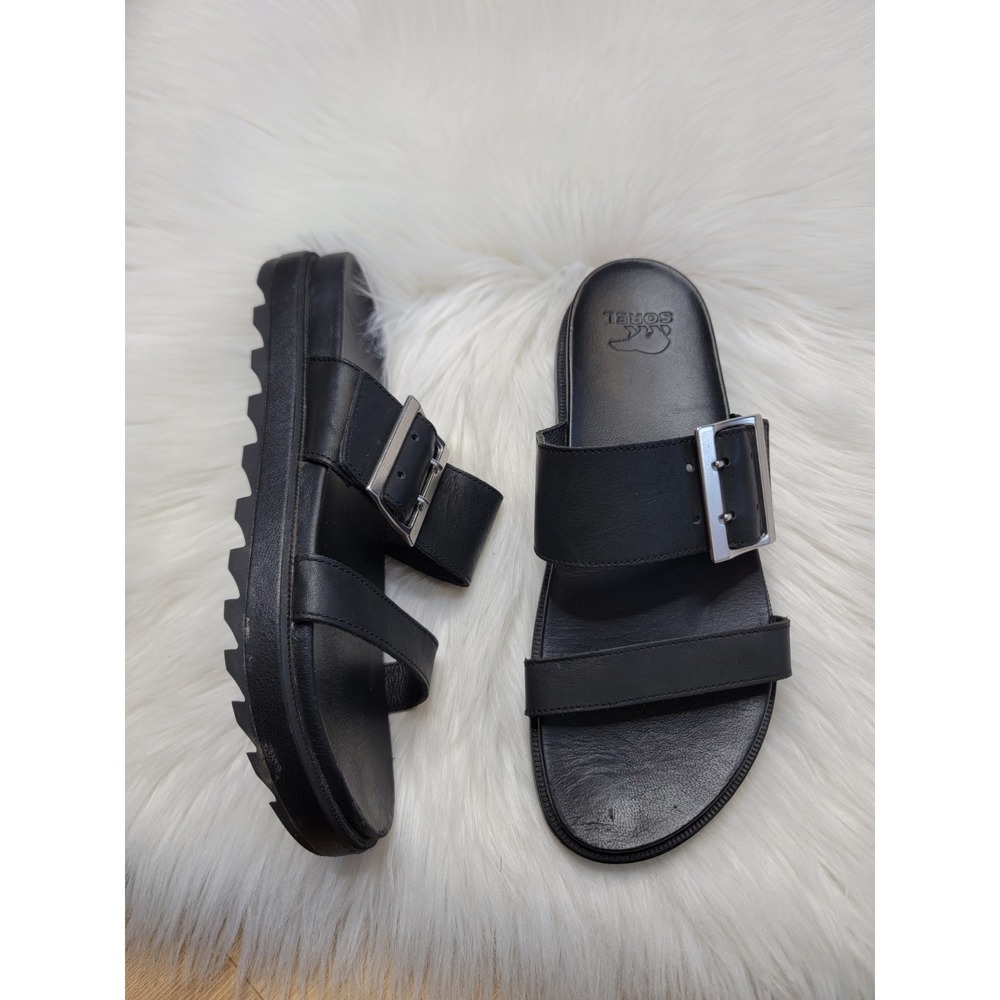 SOREL Roaming slide Black leather Double Strap Sandals Women's Size 8.5